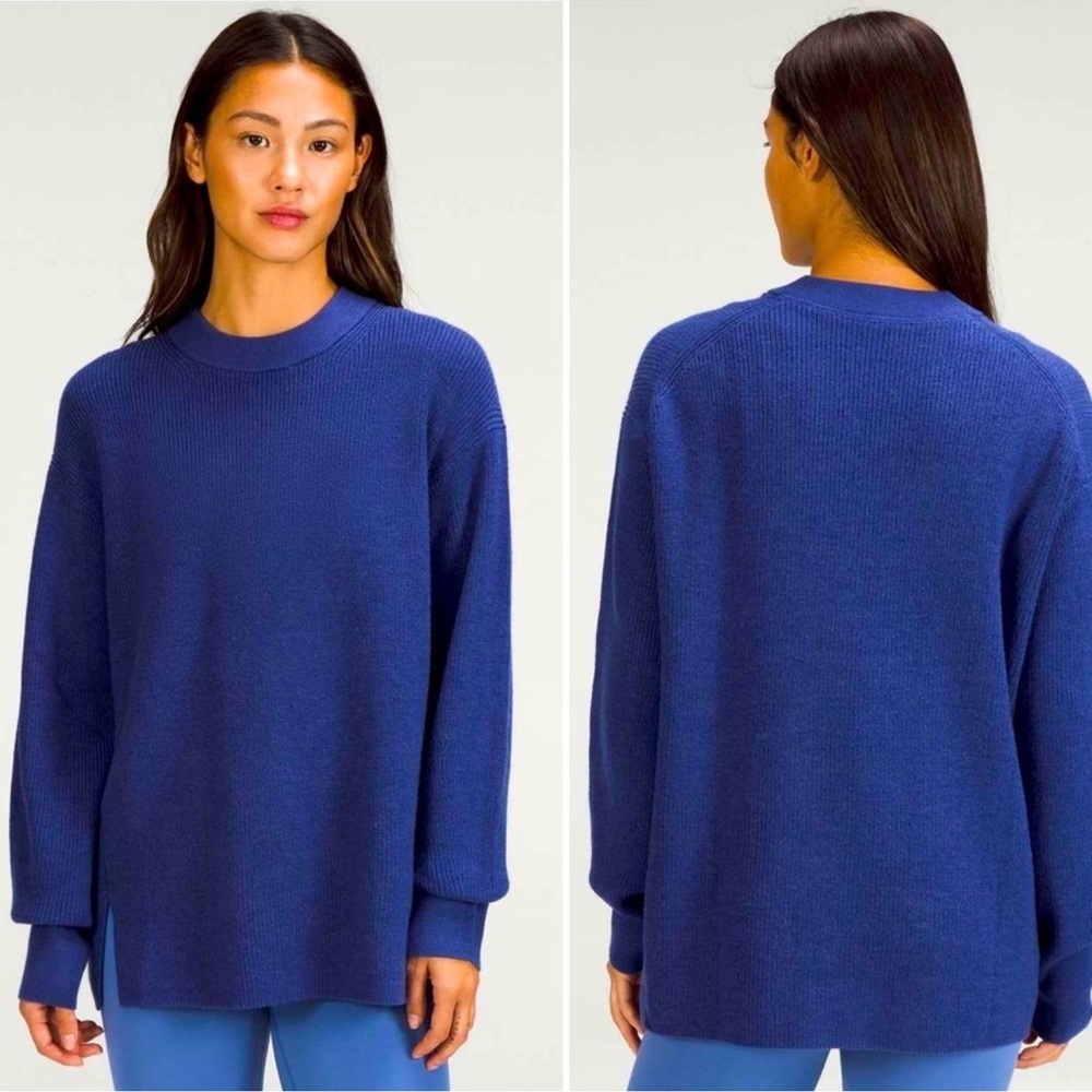 ROYAL BLUE Lululemon Merino Wool-Blend Rib Crewneck Sweater 8 OVERSIZED
